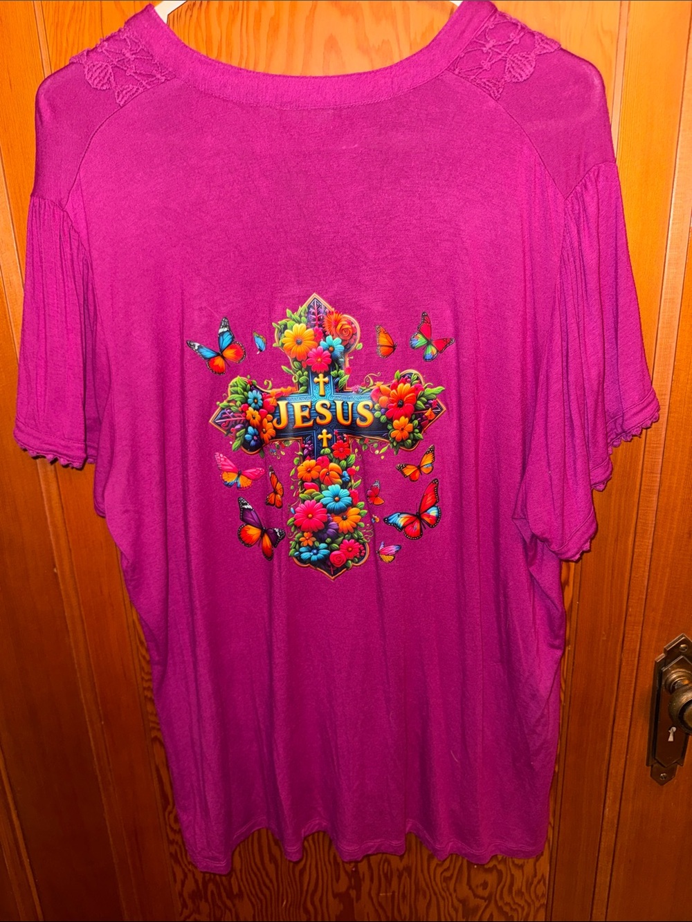 Apt. 9 Magenta Floral Cross Faith Tee